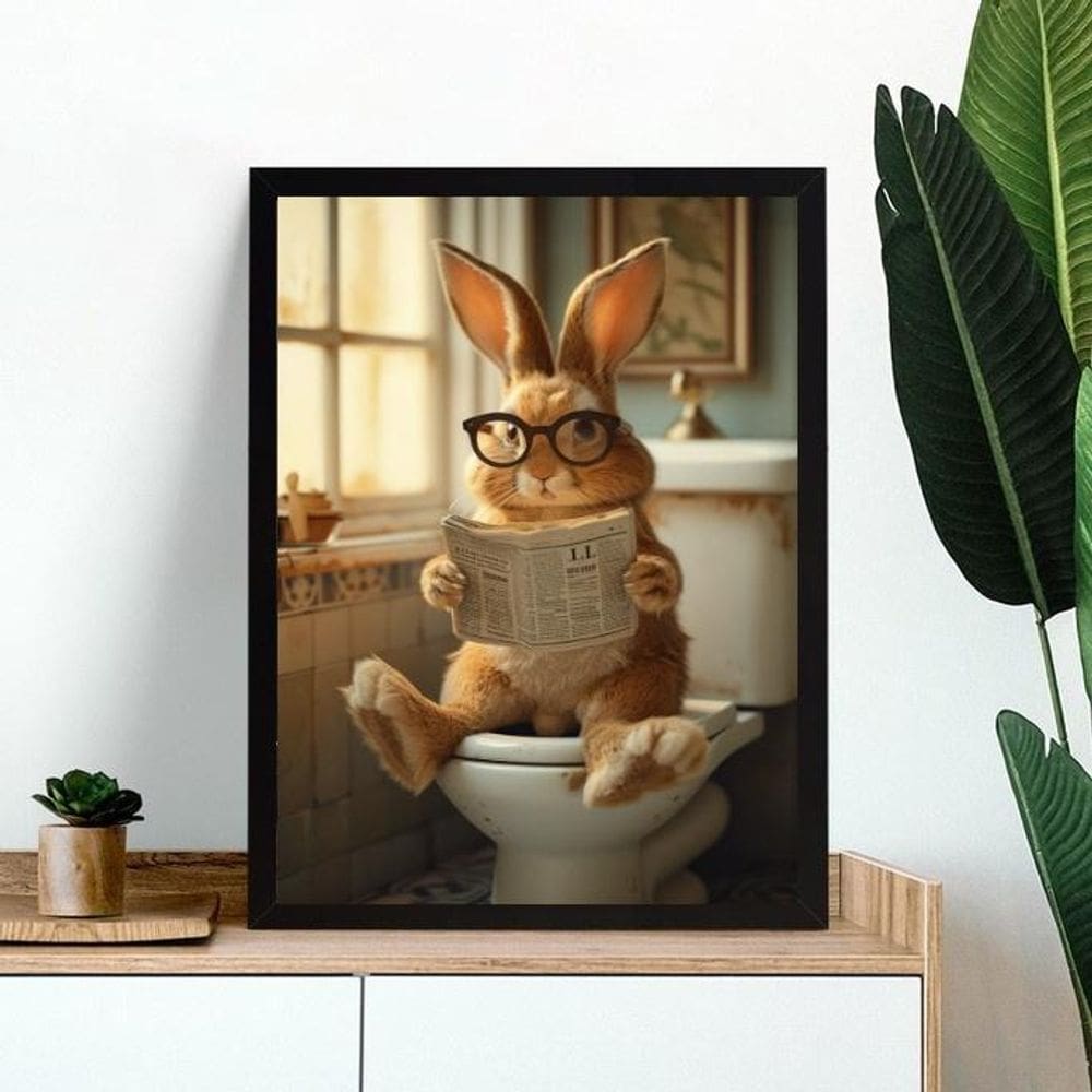 Quadro Decorativo Banheiro - Coelhinho No Vaso 24X18Cm Vidro