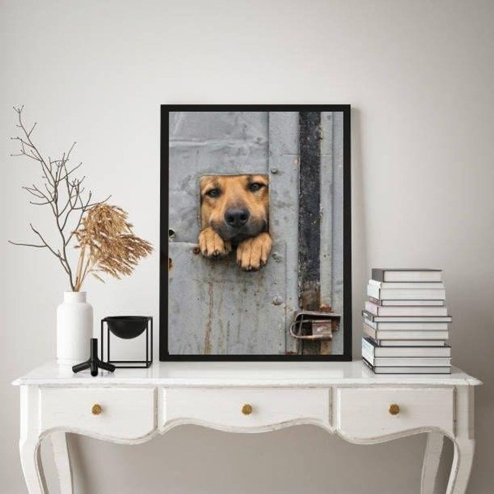 Quadro Decorativo Cãozinho Caramelo 24X18Cm - Com Vidro