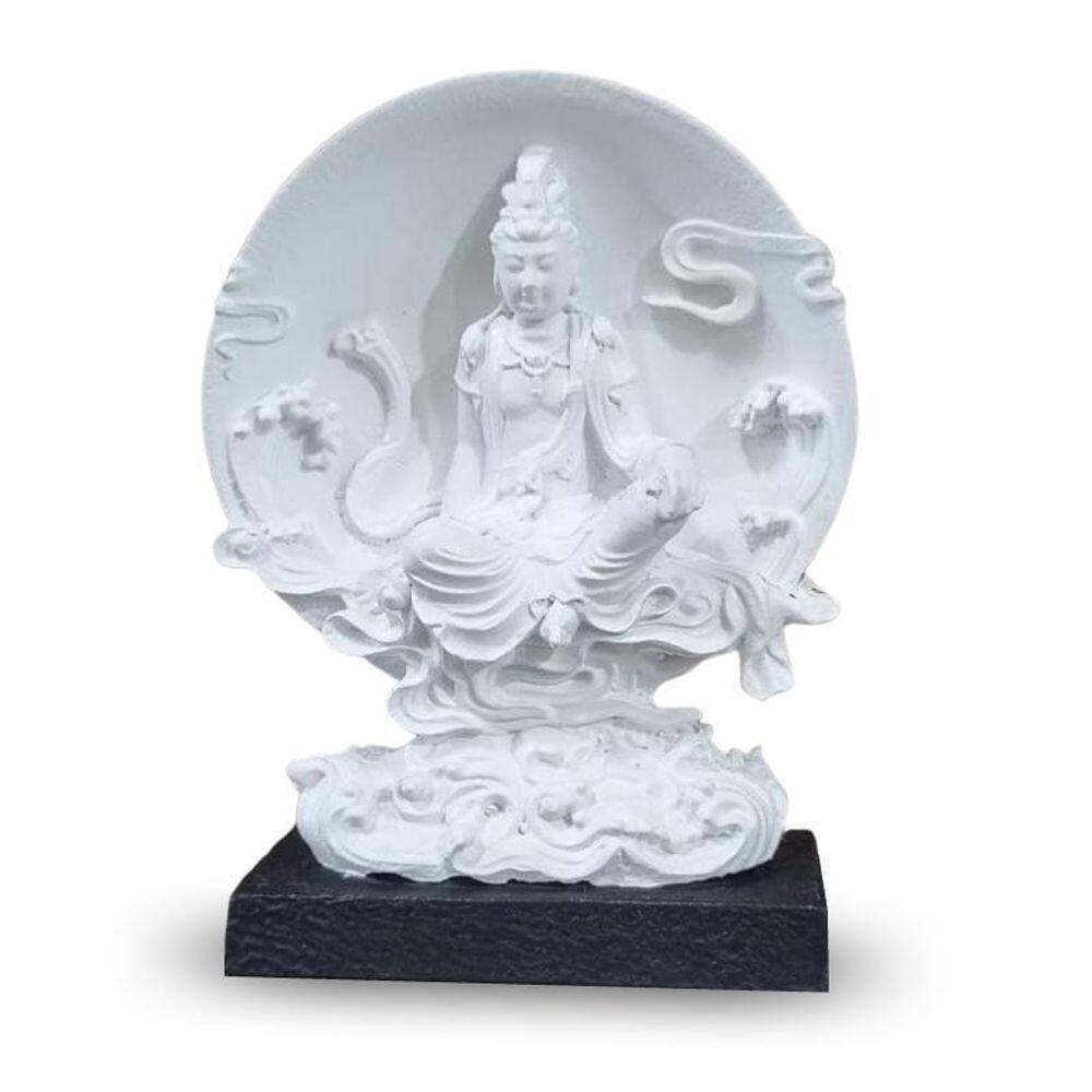 Estátua Kuan Yin Sobre O Mar E O Sol Com Base 11Cm