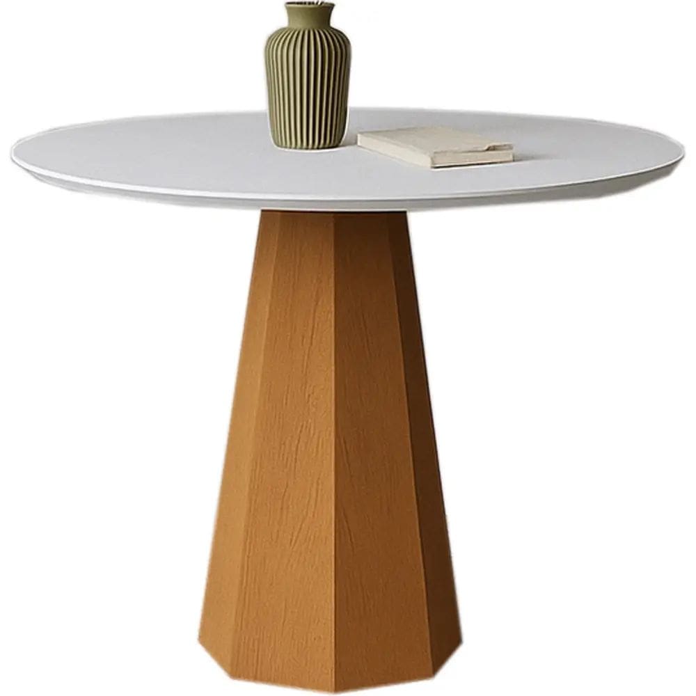 Mesa Isis COM Vidro Redonda 100cm New Ceval Cor Ipê Off White