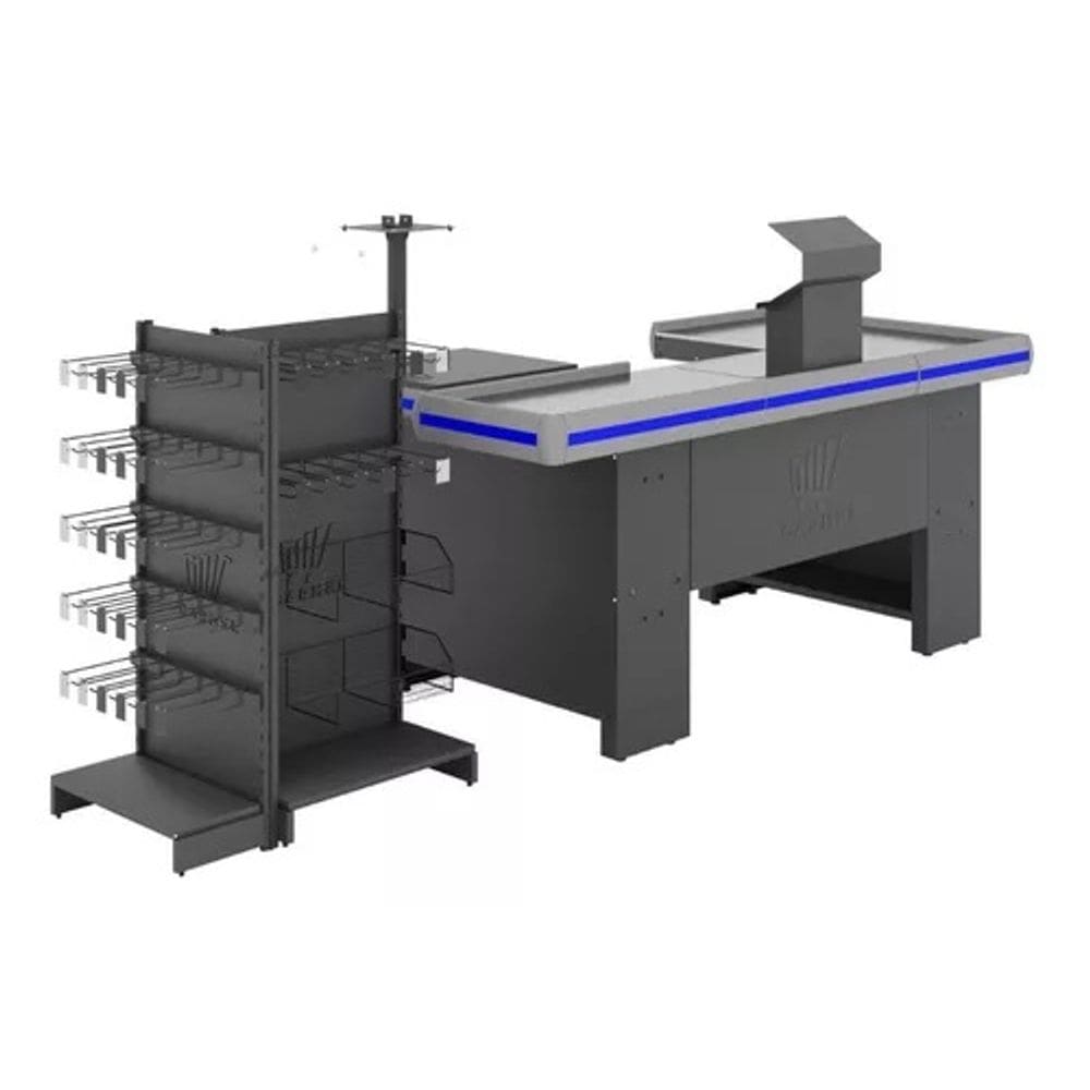 Caixa De Supermercado 1,50m Azul + Checkstand Preto Amapá