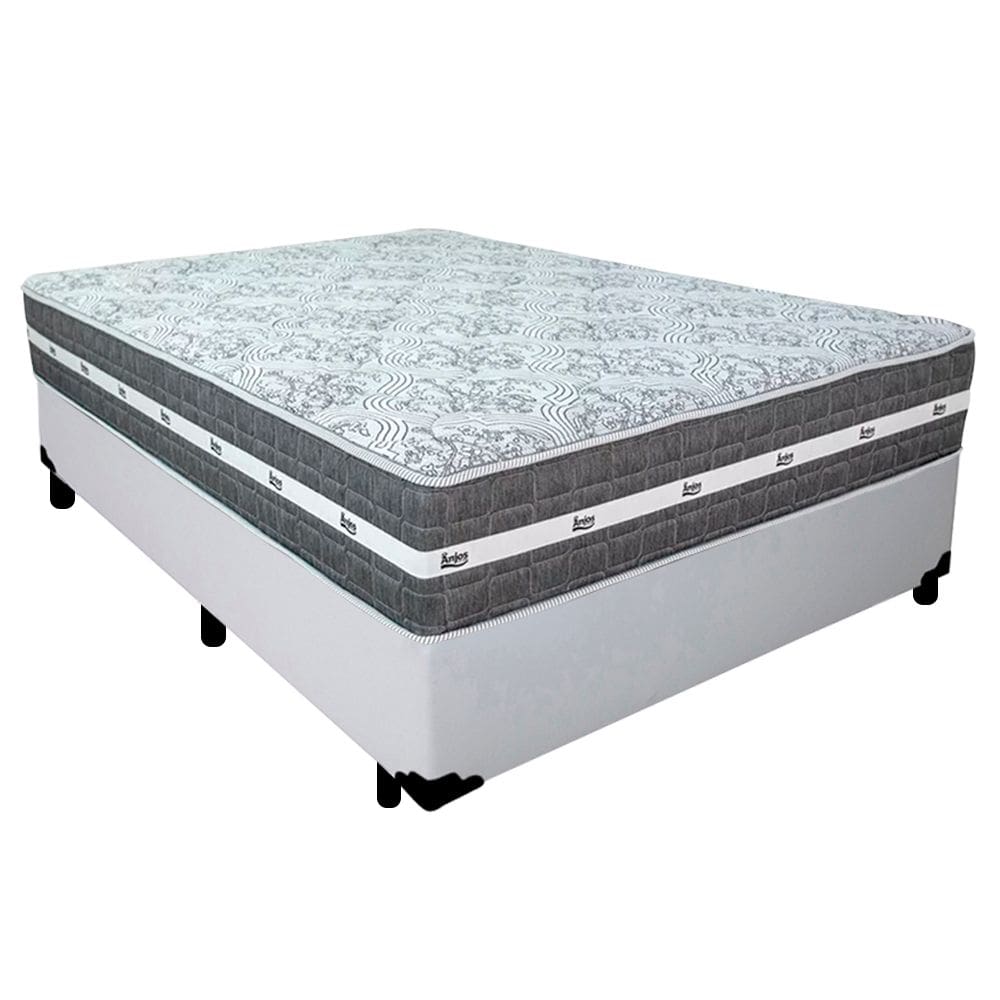 Cama Box Casal Sintético + Colchão Anjos Black Graphite Molas Ensacadas 138x188x64cm