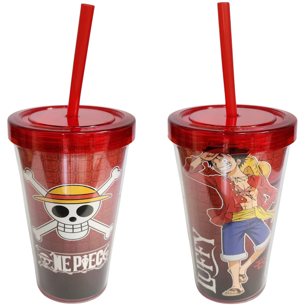 Copo Canudo Monkey D. Luffy Com Tampa 450ML Oficial One Piece Toei