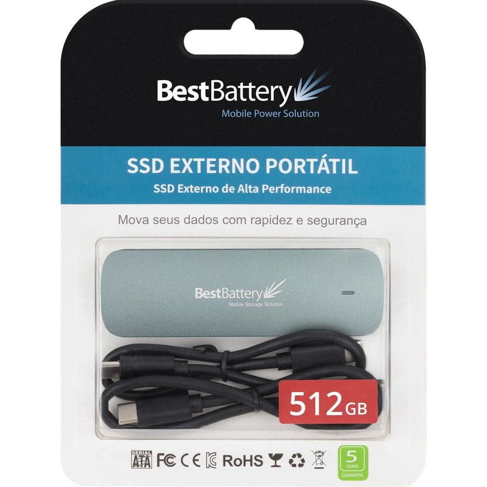 Ssd Bestbattery Externo Nvme 512Gb 1700Mb/S Gravação Usb