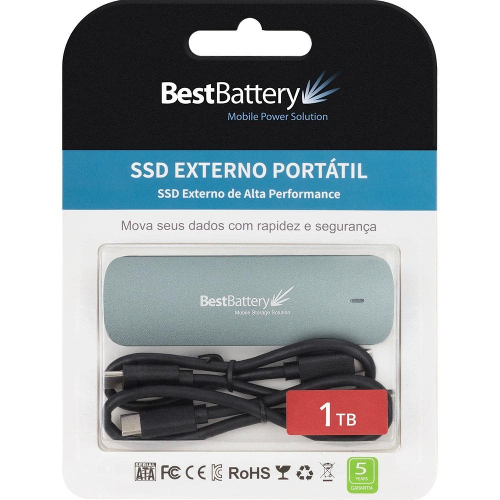 Ssd Bestbattery Externo Nvme 1Tb 1700Mb/S Gravação Usb/Usb C