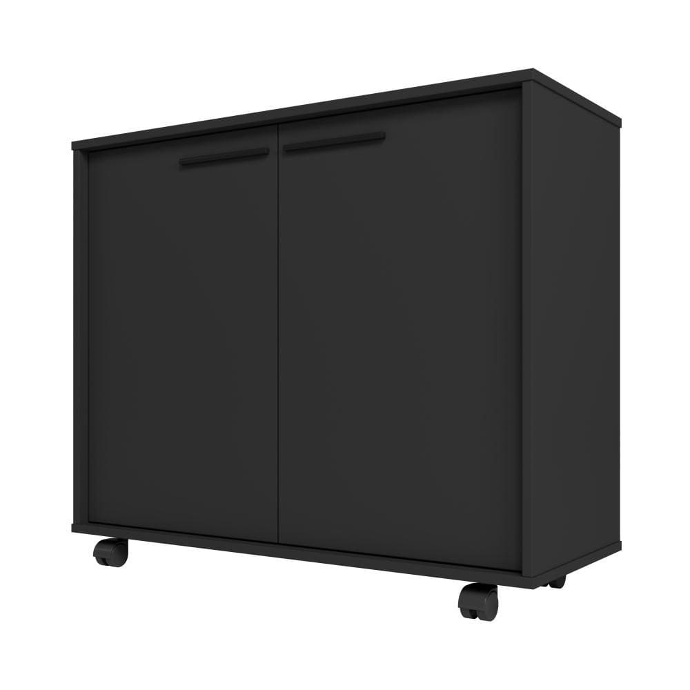 Balcão Multiuso 2 Portas 2 Prateleiras BMU114 com Rodízios Preto - BRV Móveis