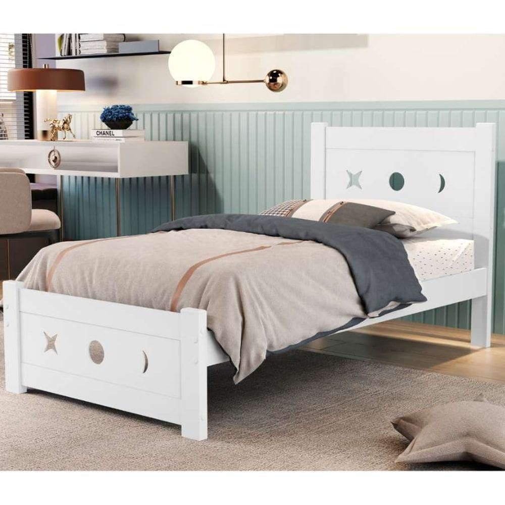 Cama Solteiro Padrão Mdf Decorativa Resistente Estrado Madeira Branco