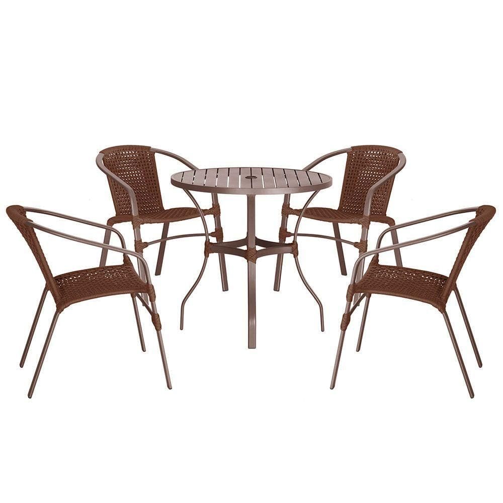 04 Cadeiras Floripa E Mesa Roma 80cm Marrom Trama Marrom