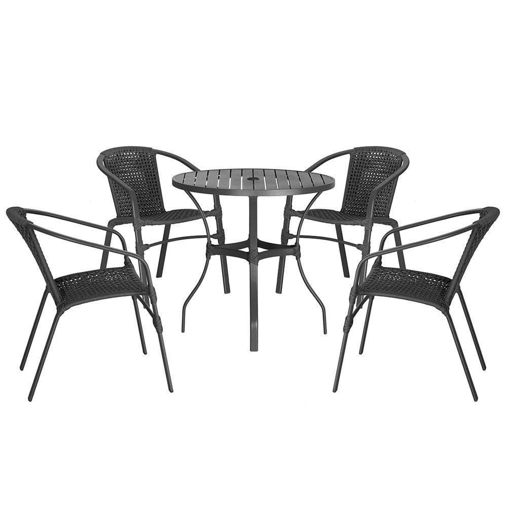 04 Cadeiras Floripa E Mesa Roma 80cm Preta Trama Preto