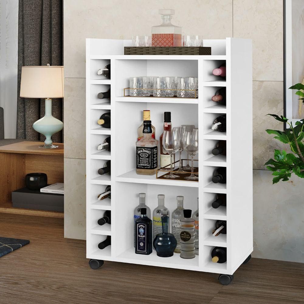 Buffet Aparador Bélgica Adega Bar Com Rodízios Branco