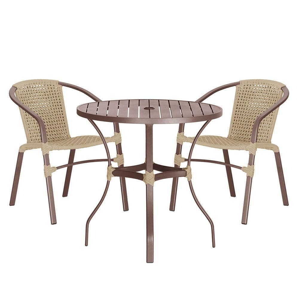 02 Cadeiras Floripa E Mesa Roma 100cm Marrom Trama Rami