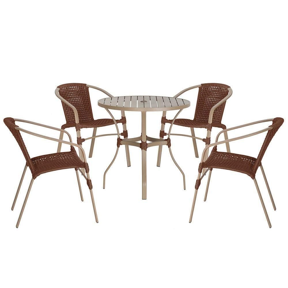 04 Cadeiras Floripa E Mesa Roma 100cm Fendi Trama Marrom