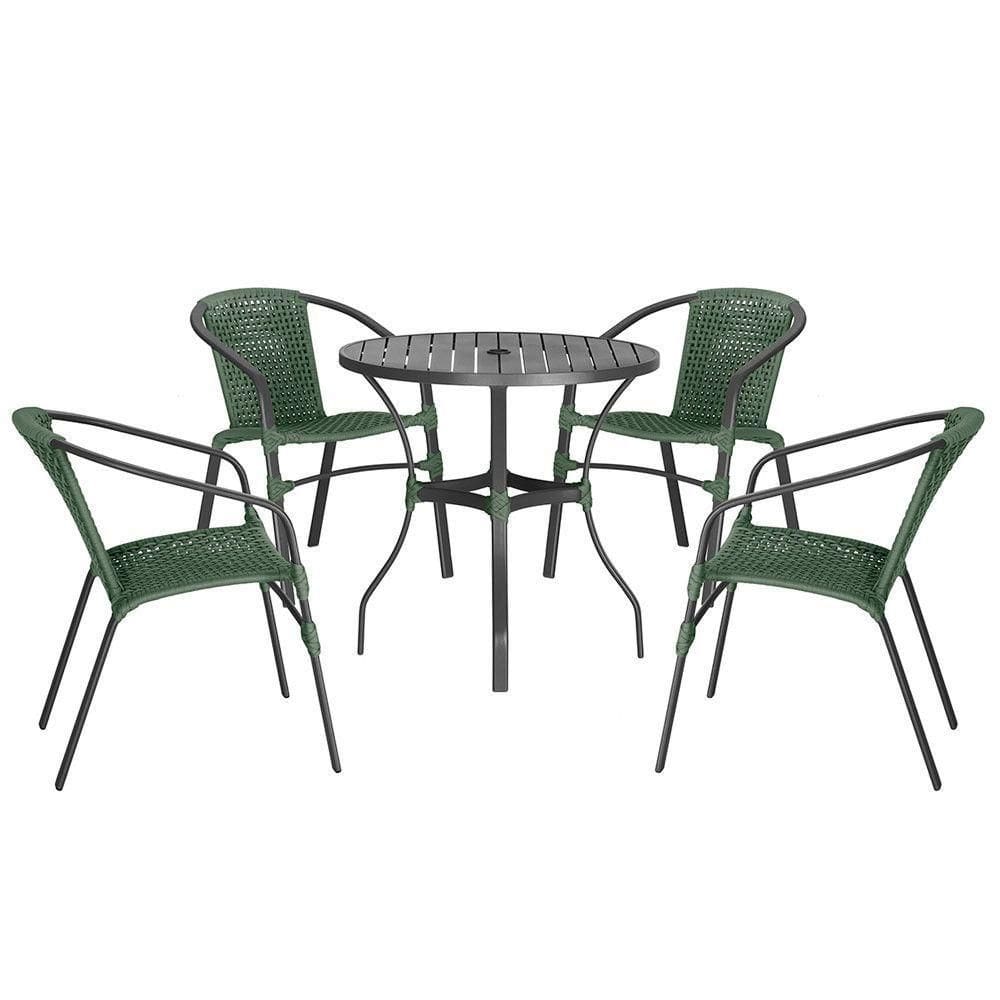 04 Cadeiras Floripa E Mesa Roma 80cm Preta Trama Verde