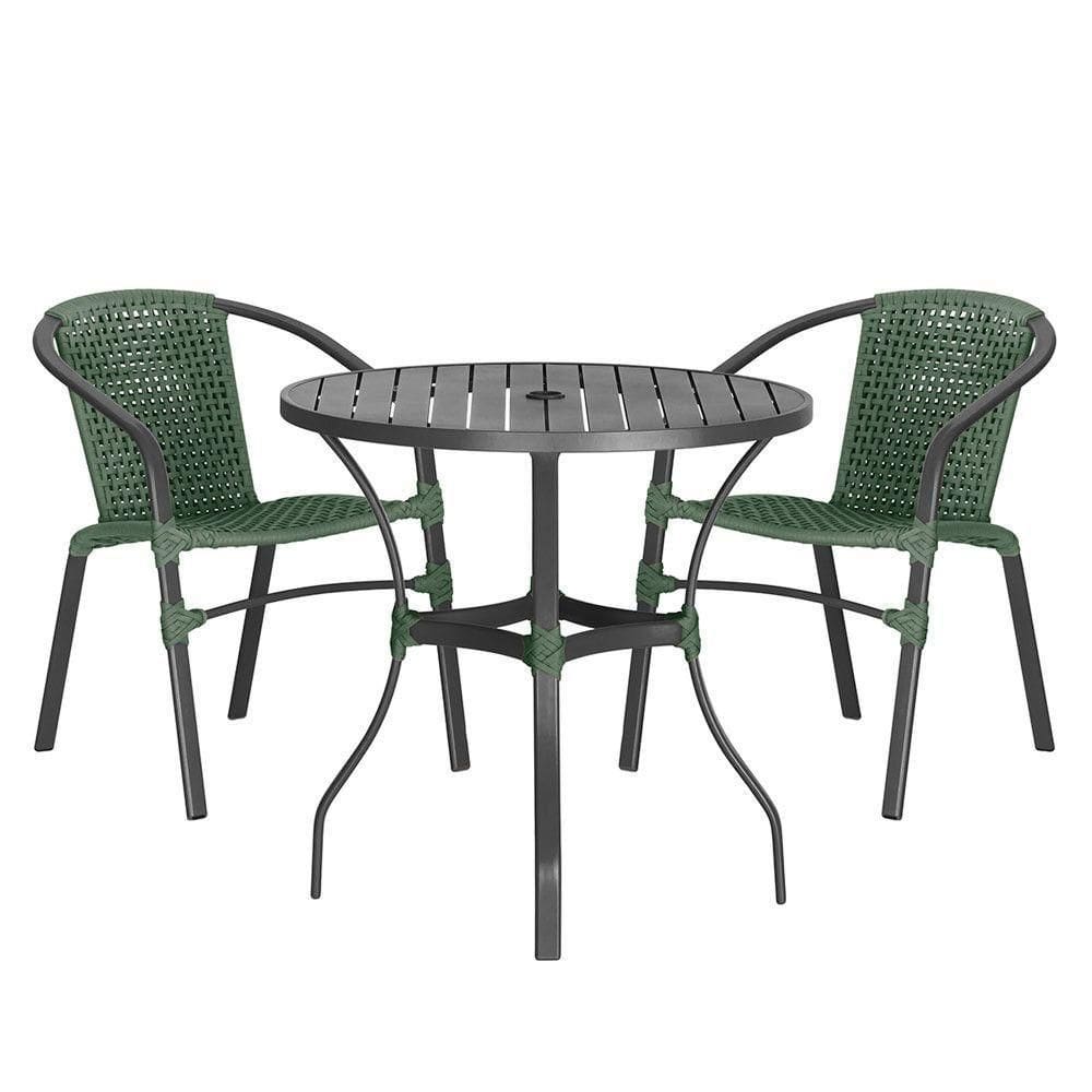 02 Cadeiras Floripa E Mesa Roma 80cm Preta Trama Verde