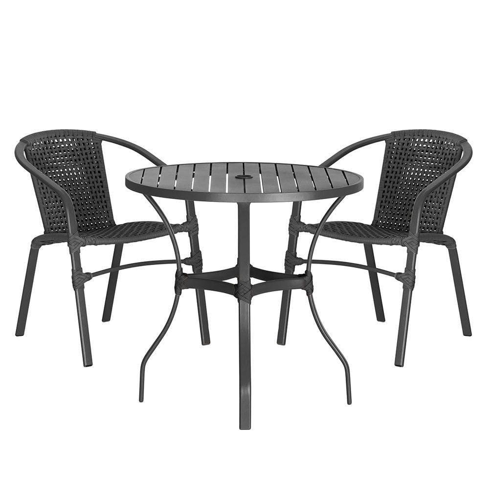 02 Cadeiras Floripa E Mesa Roma 100cm Preta Trama Preto