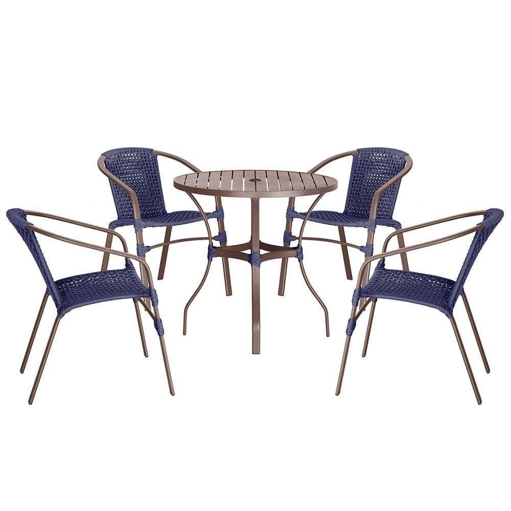 04 Cadeiras Floripa E Mesa Roma 80cm Marrom Trama Azul