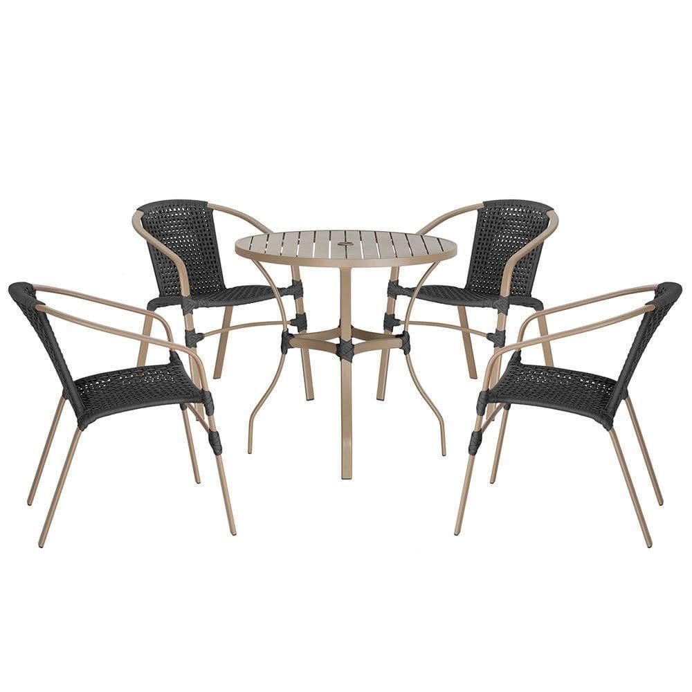 04 Cadeiras Floripa E Mesa Roma 100cm Fendi Trama Preto