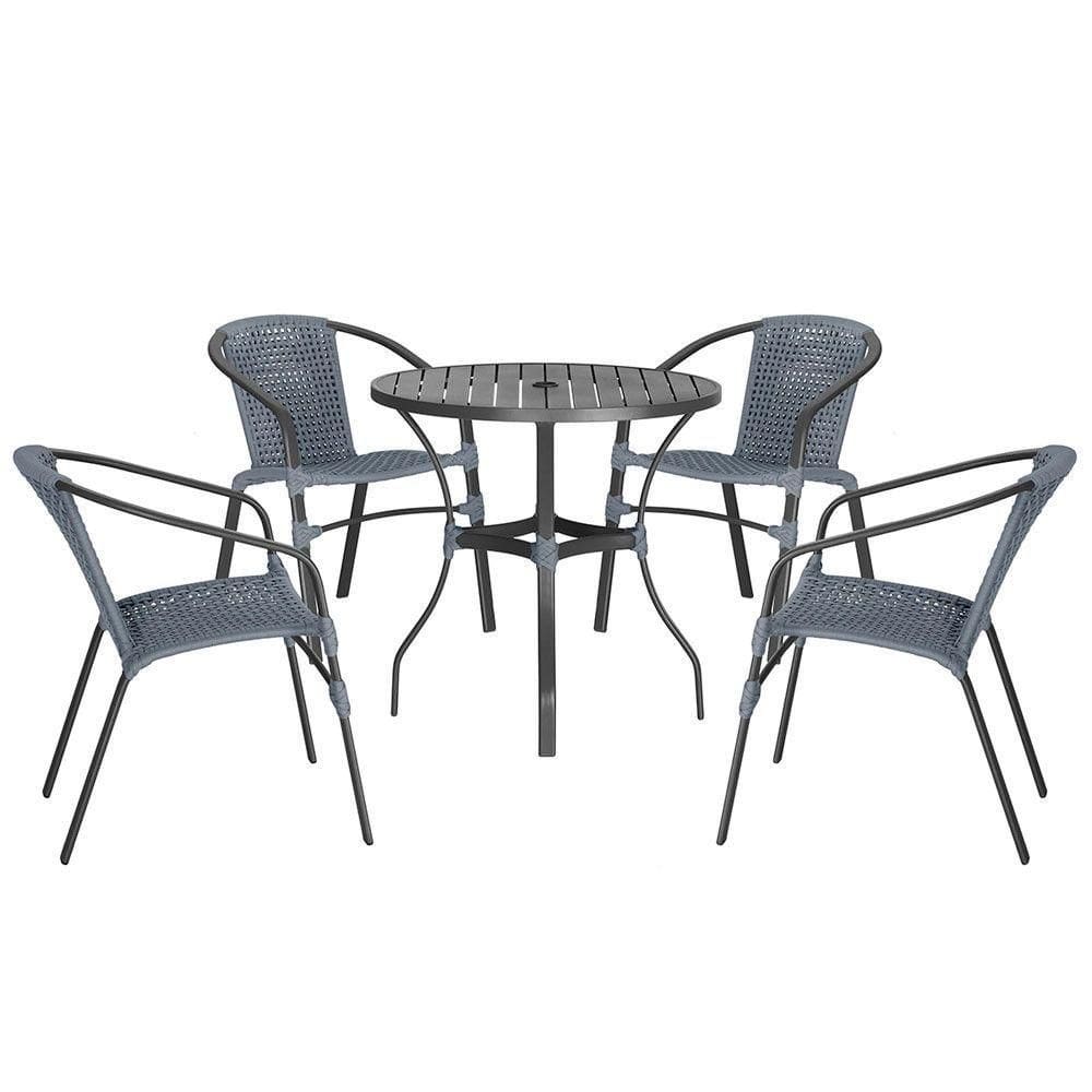 04 Cadeiras Floripa E Mesa Roma 100cm Preta Trama Prata