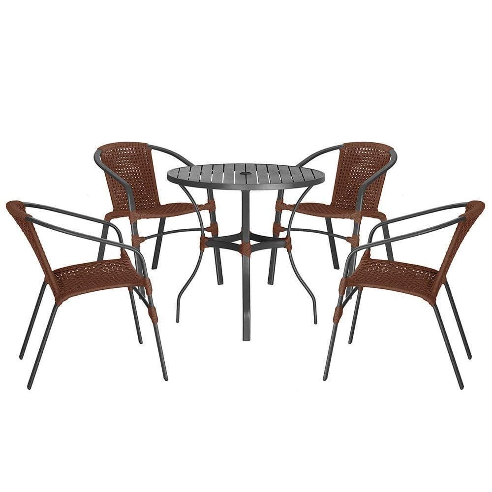 04 Cadeiras Floripa E Mesa Roma 100cm Preta Trama Marrom