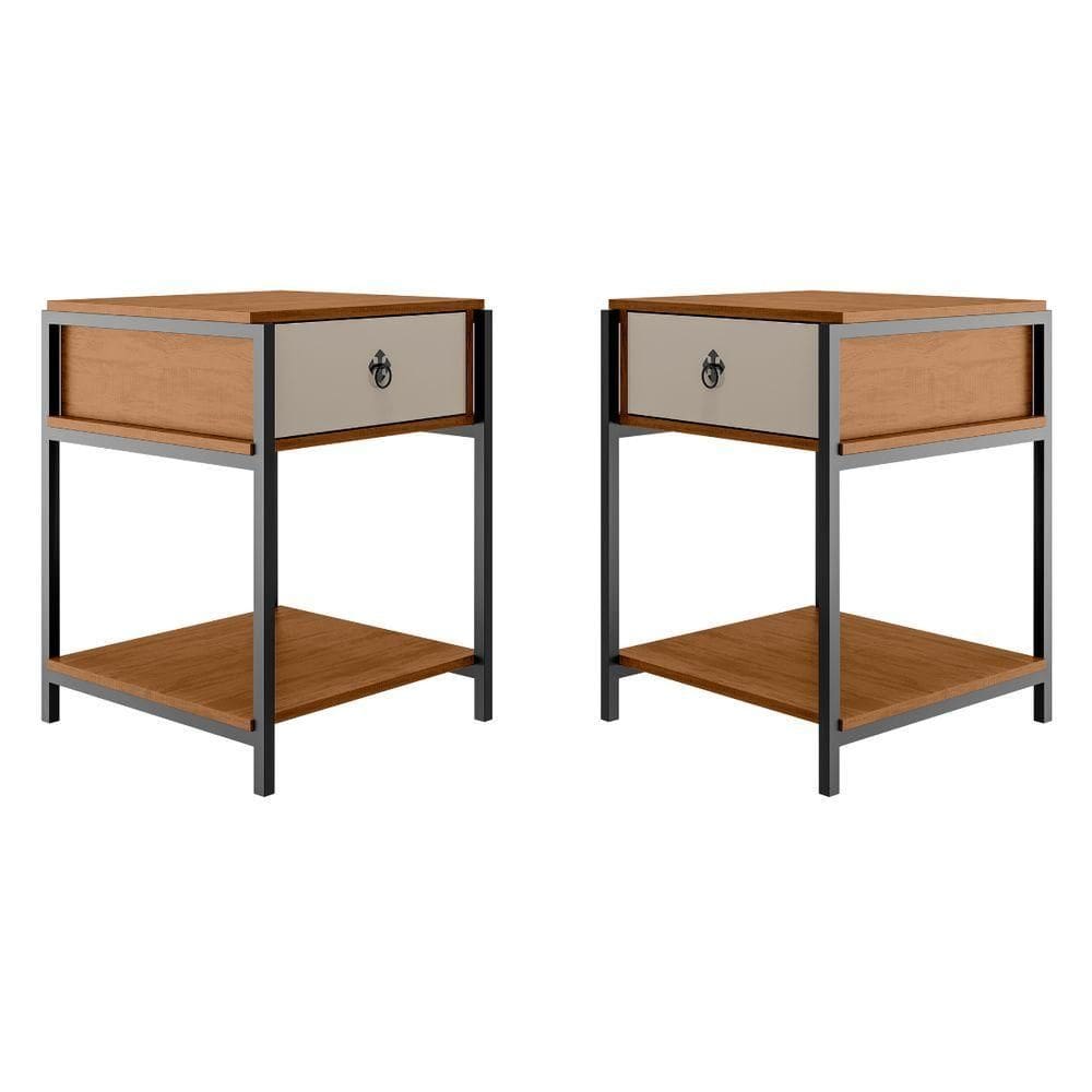 Kit 2 Mesa De Cabeceira Mesa De Canto Quarto Casal Estilo Industrial Gaveta Prateleira Puxador Retrô