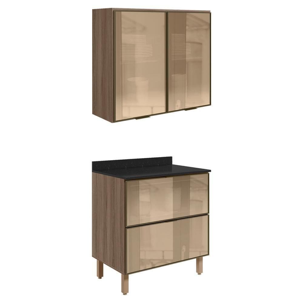 Armario Aereo E Balcao Em Vidro 2p 2g 80 Cm Mdf Kali