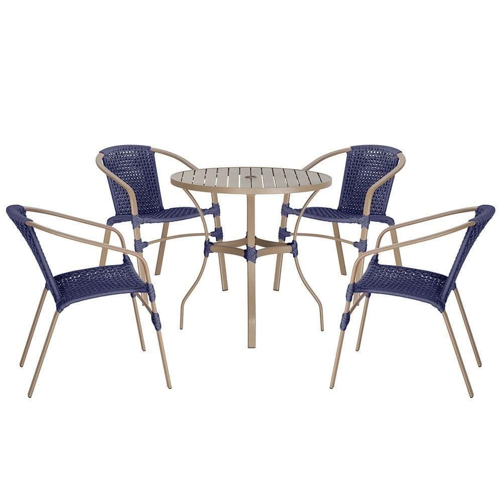 04 Cadeiras Floripa E Mesa Roma 100cm Fendi Trama Azul