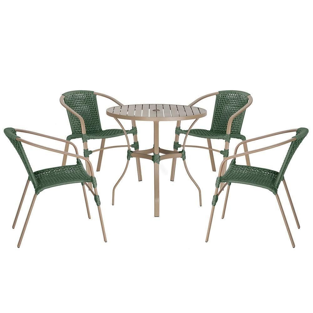 04 Cadeiras Floripa E Mesa Roma 80cm Fendi Trama Verde
