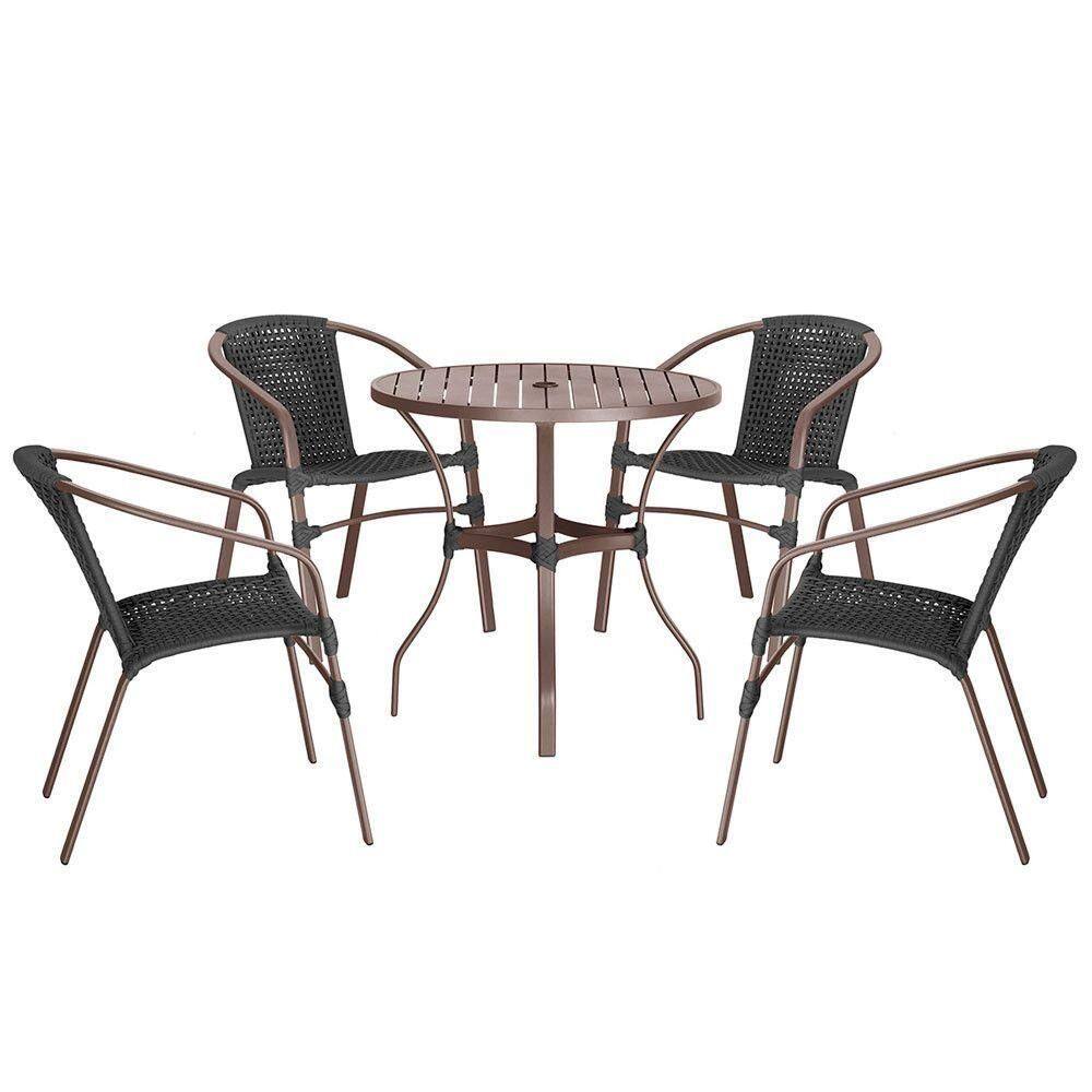 04 Cadeiras Floripa E Mesa Roma 80cm Marrom Trama Preto