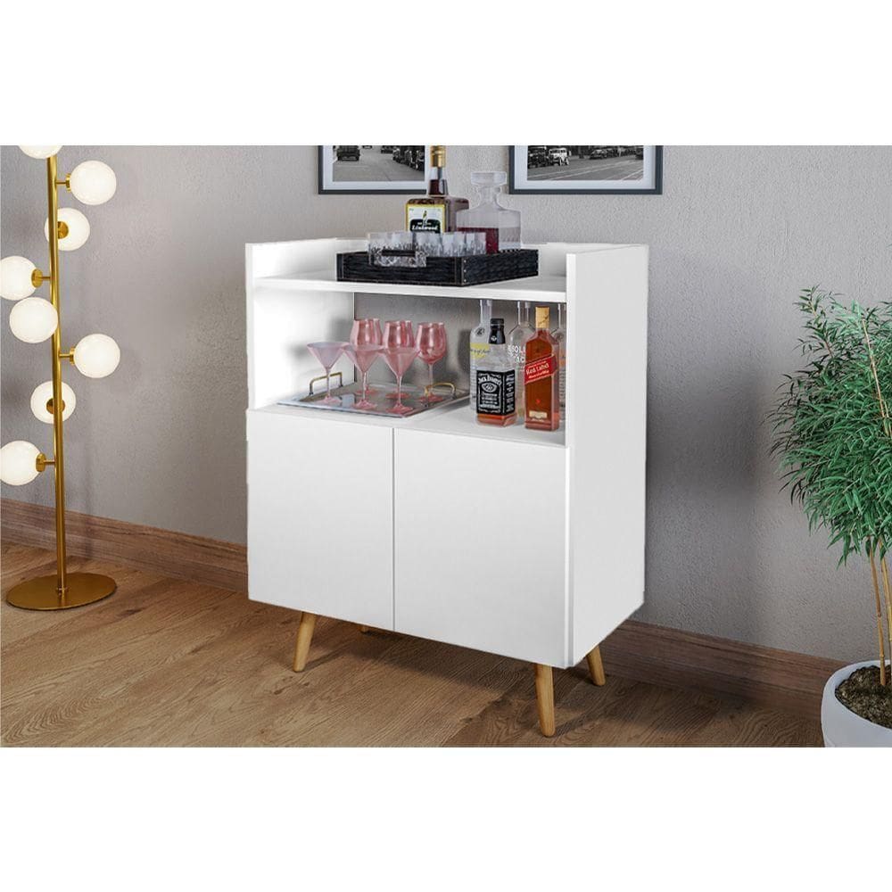 Buffet Aparador Retrô Suiça Com 2 Portas Pés Palito Branco