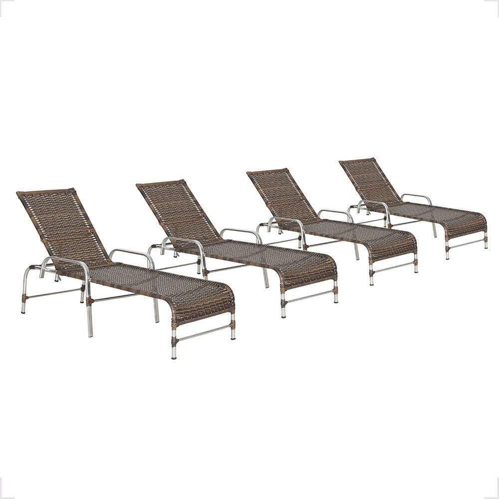 4 Espreguiçadeiras Reclinável Catar, Alumínio Polido E Fibra Argila