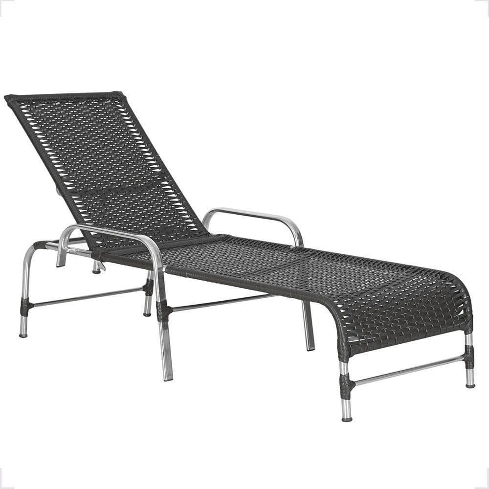 1 Espreguiçadeira Reclinável Catar Aluminio Polido E Fibra Preto
