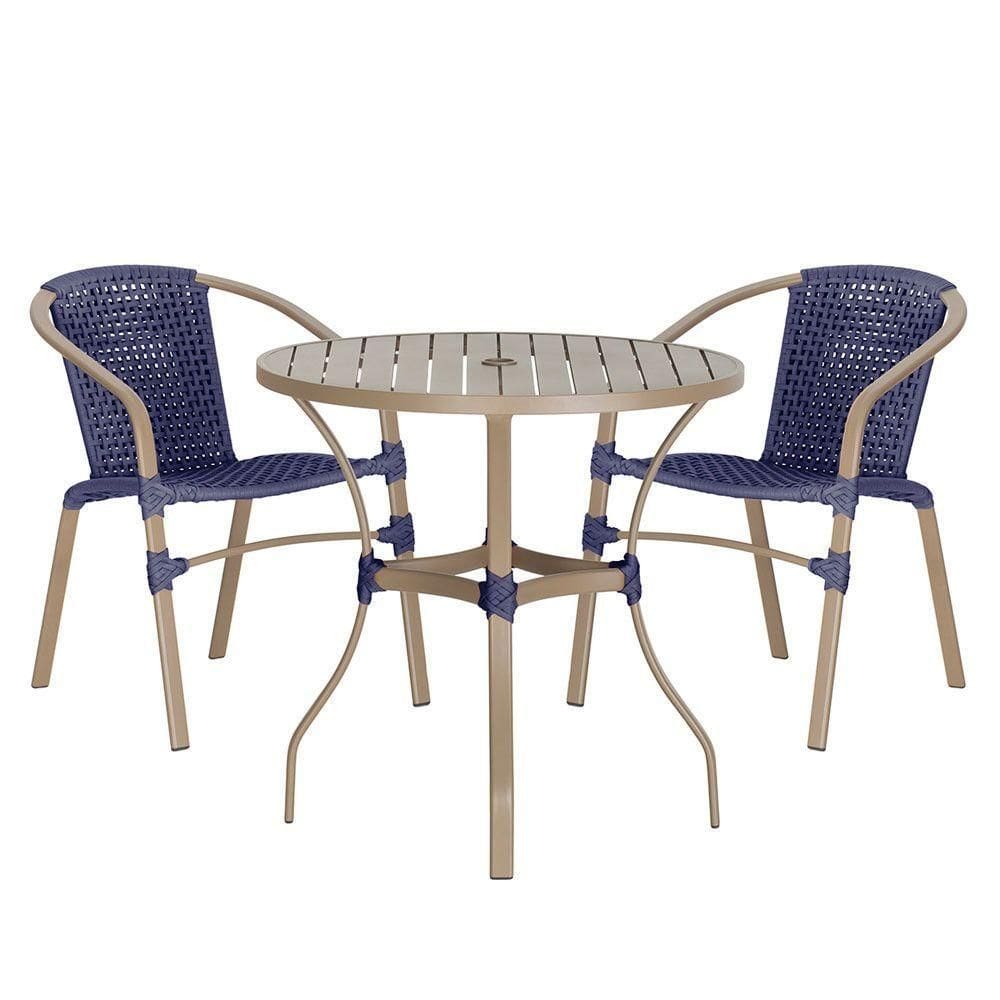 02 Cadeiras Floripa E Mesa Roma 80cm Fendi Trama Azul