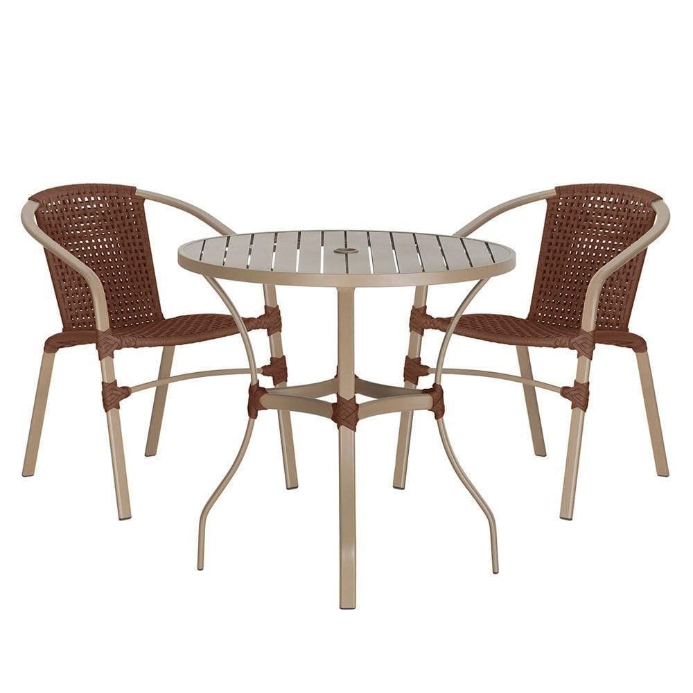 02 Cadeiras Floripa E Mesa Roma 80cm Fendi Trama Marrom
