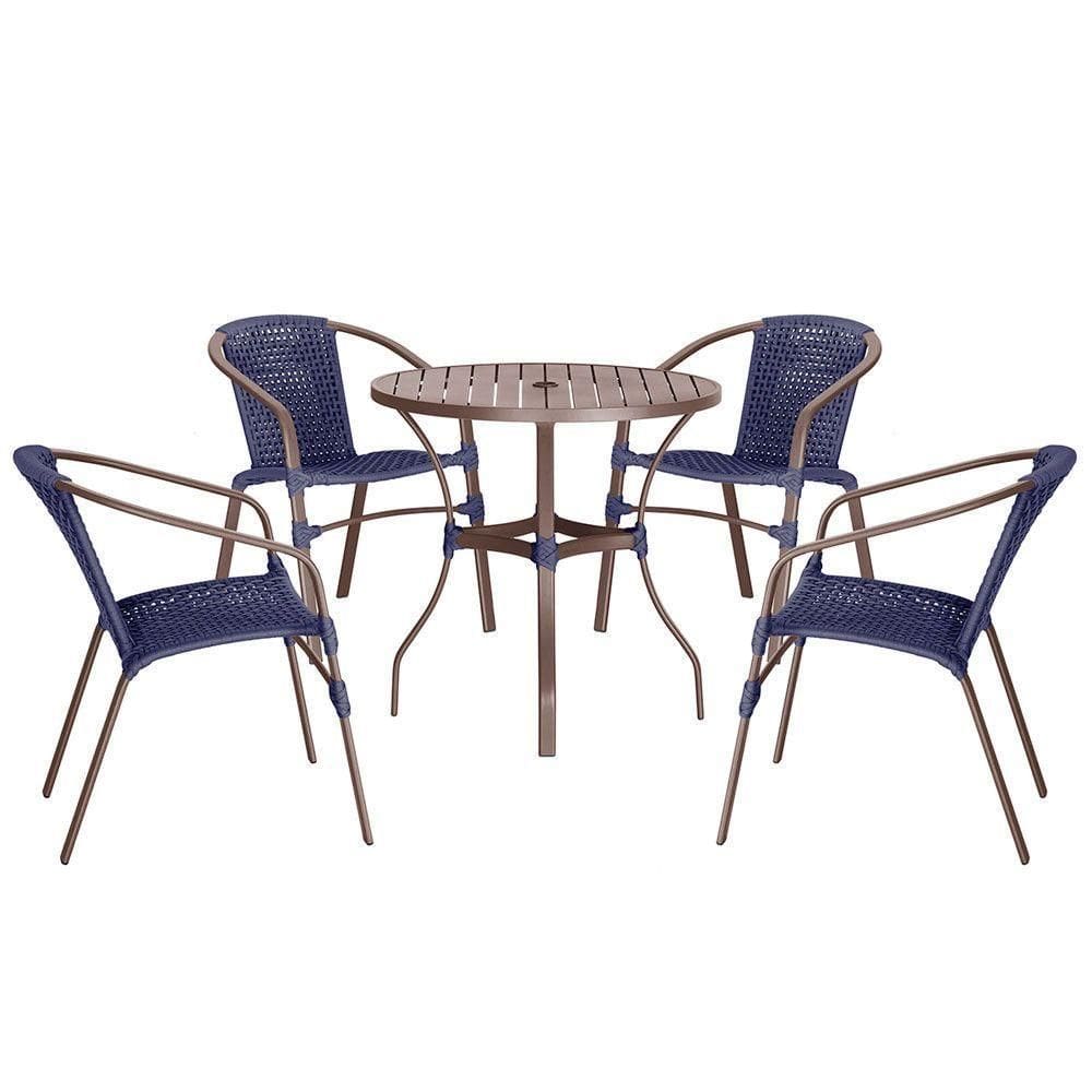 04 Cadeiras Floripa E Mesa Roma 100cm Marrom Trama Azul