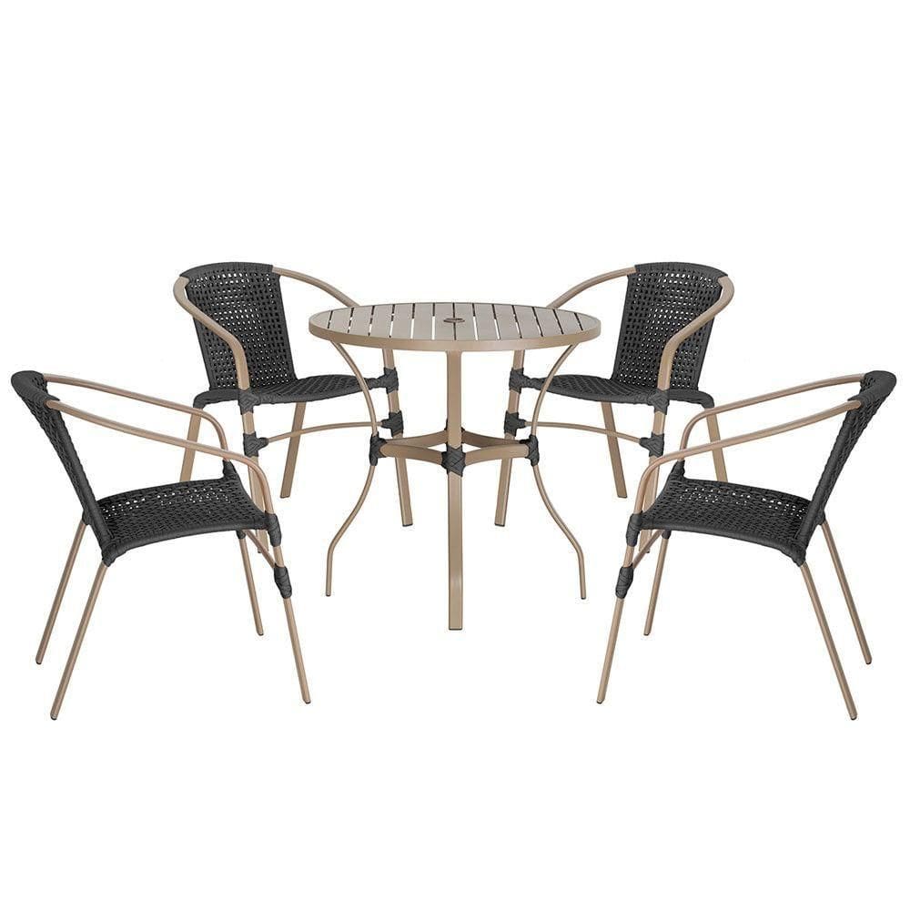 04 Cadeiras Floripa E Mesa Roma 80cm Fendi Trama Preto