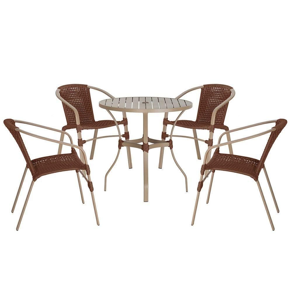 04 Cadeiras Floripa E Mesa Roma 80cm Fendi Trama Marrom