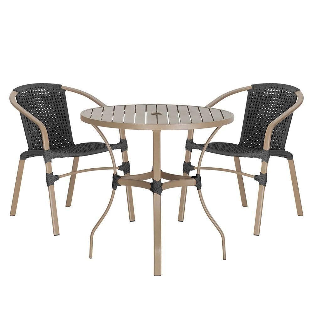 02 Cadeiras Floripa E Mesa Roma 80cm Fendi Trama Preto