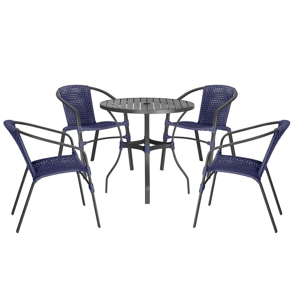 04 Cadeiras Floripa E Mesa Roma 80cm Preta Trama Azul