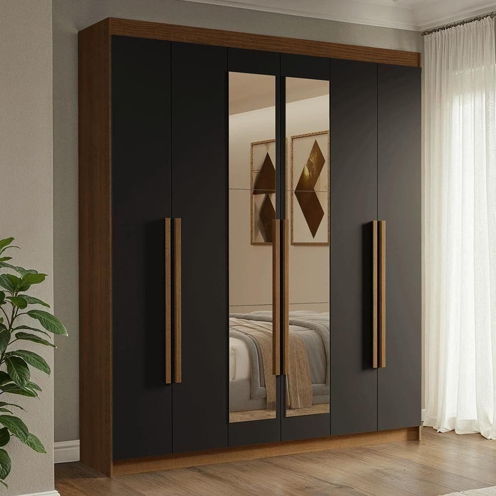 Guarda-roupa Casal 6 Portas Batentes Com Espelho Madesa