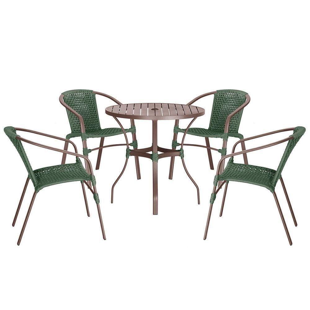 04 Cadeiras Floripa E Mesa Roma 80cm Marrom Trama Verde