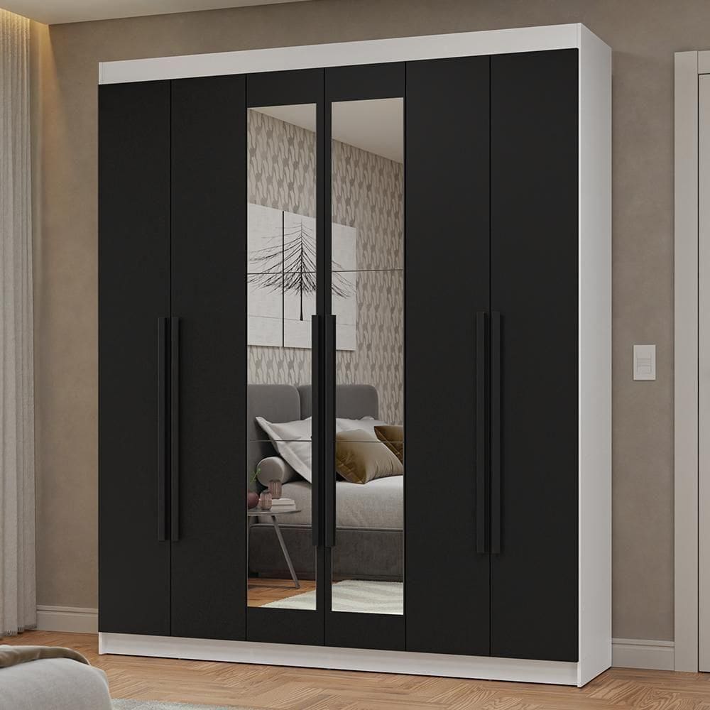 Guarda-roupa Casal Com Espelho Netuno Madesa Branco/preto