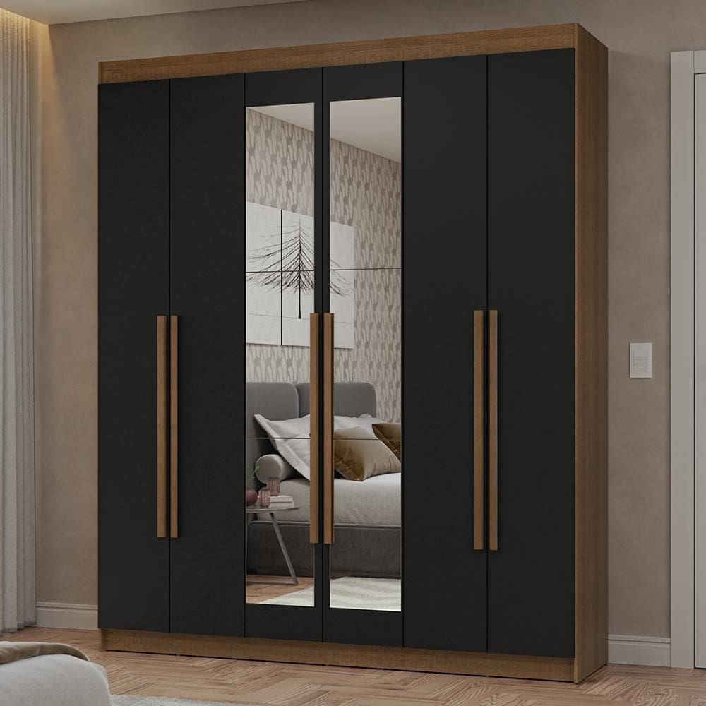 Guarda-roupa Casal 6 Portas Batentes Madesa Rustic/preto