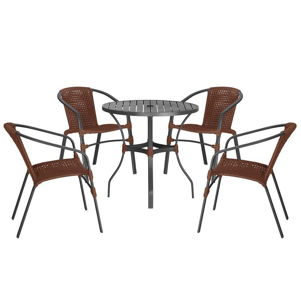 04 Cadeiras Floripa E Mesa Roma 80cm Preta Trama Marrom