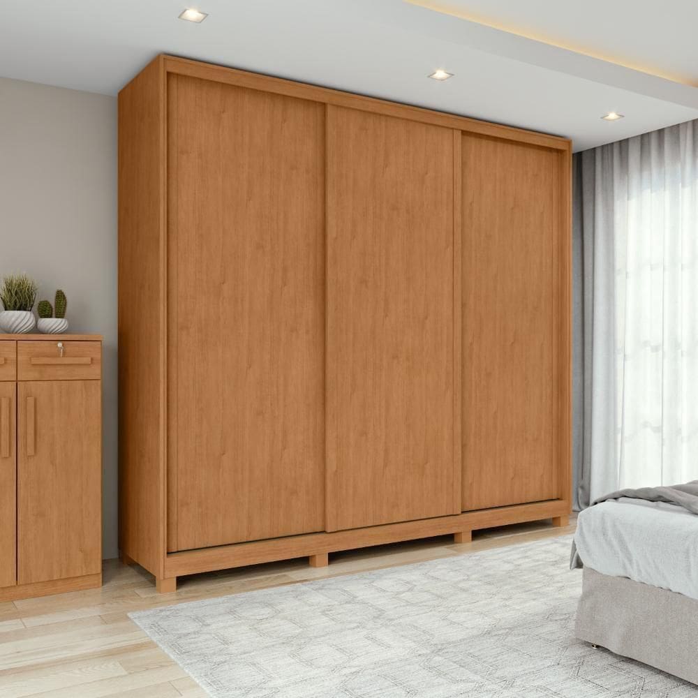 Guarda-roupa Casal 3 Portas Mdf Gaia Com Pés Amendoa