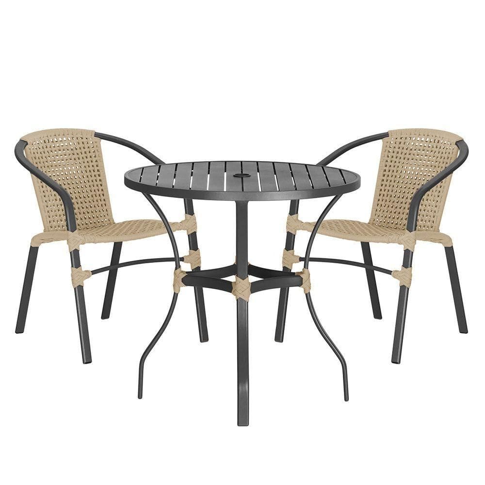 02 Cadeiras Floripa E Mesa Roma 100cm Preta Trama Rami