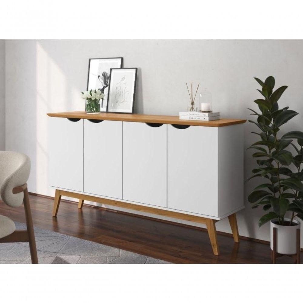 Buffet Patrimar 4 Portas Prism Branco Acetinado/cinamomo