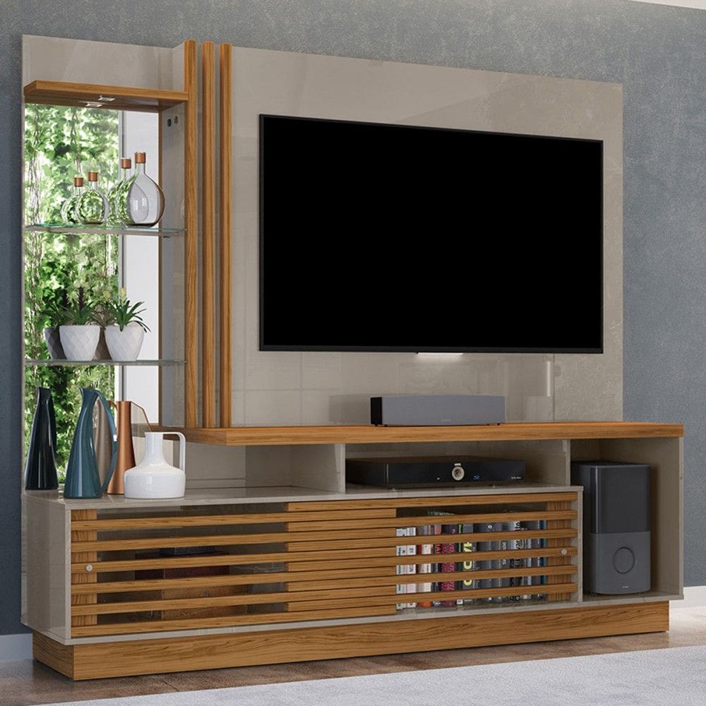 Estante para TV Até 60 Polegadas Stock Plus 2 Portas Marrom Claro/Naturalle - Pnr Móveis