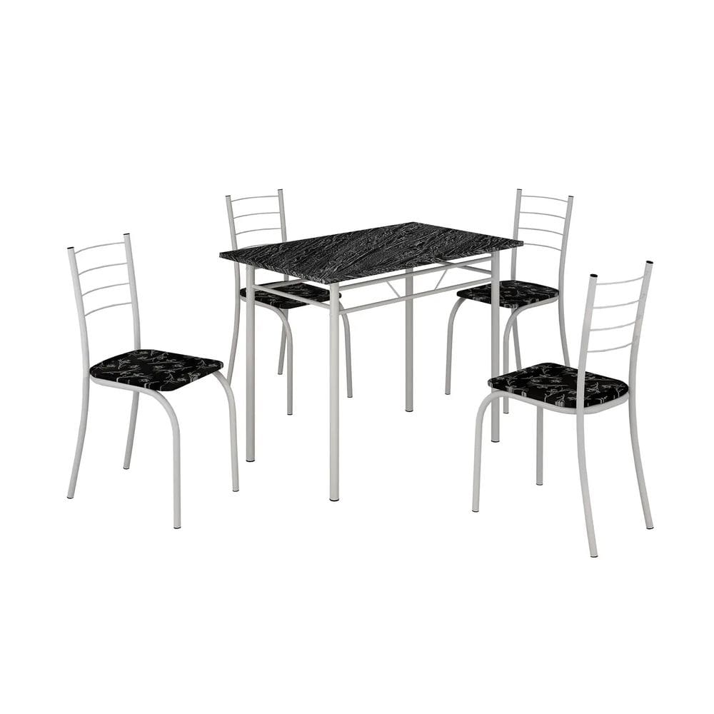 Conjunto de Mesa Com 4 Cadeiras Rio Base Realeza Tampo em MDP Preto/Branco - Teixeira Móveis