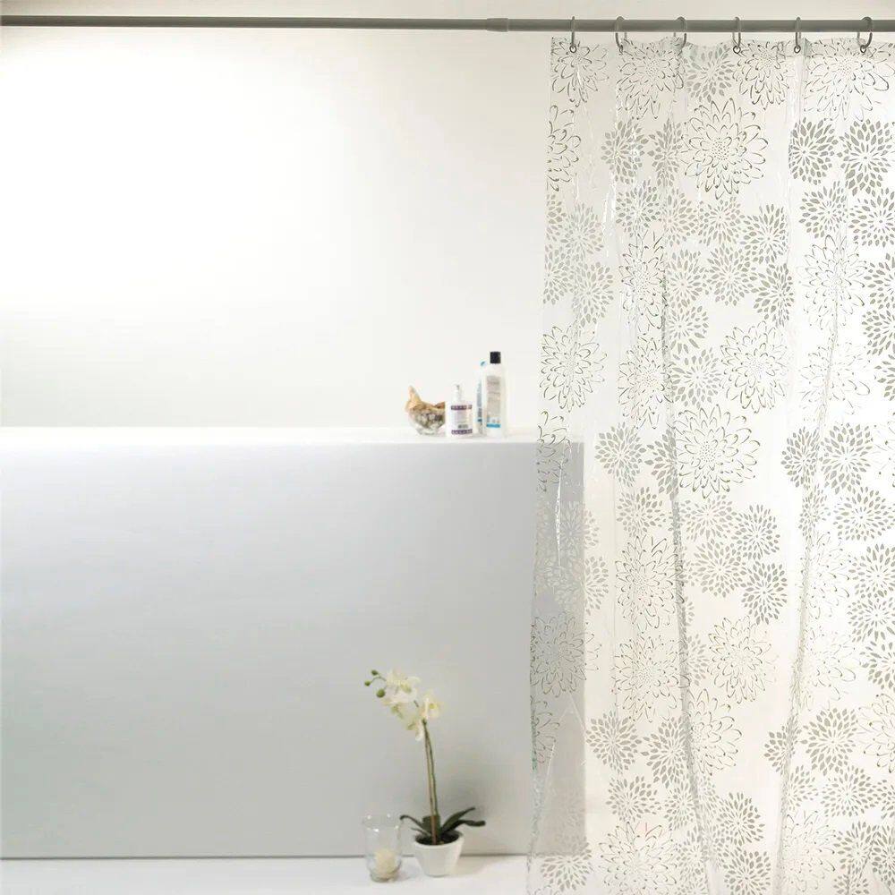 Cortina Para Box Banheiro PVC Antimofo 198x180cm - Flor Branca