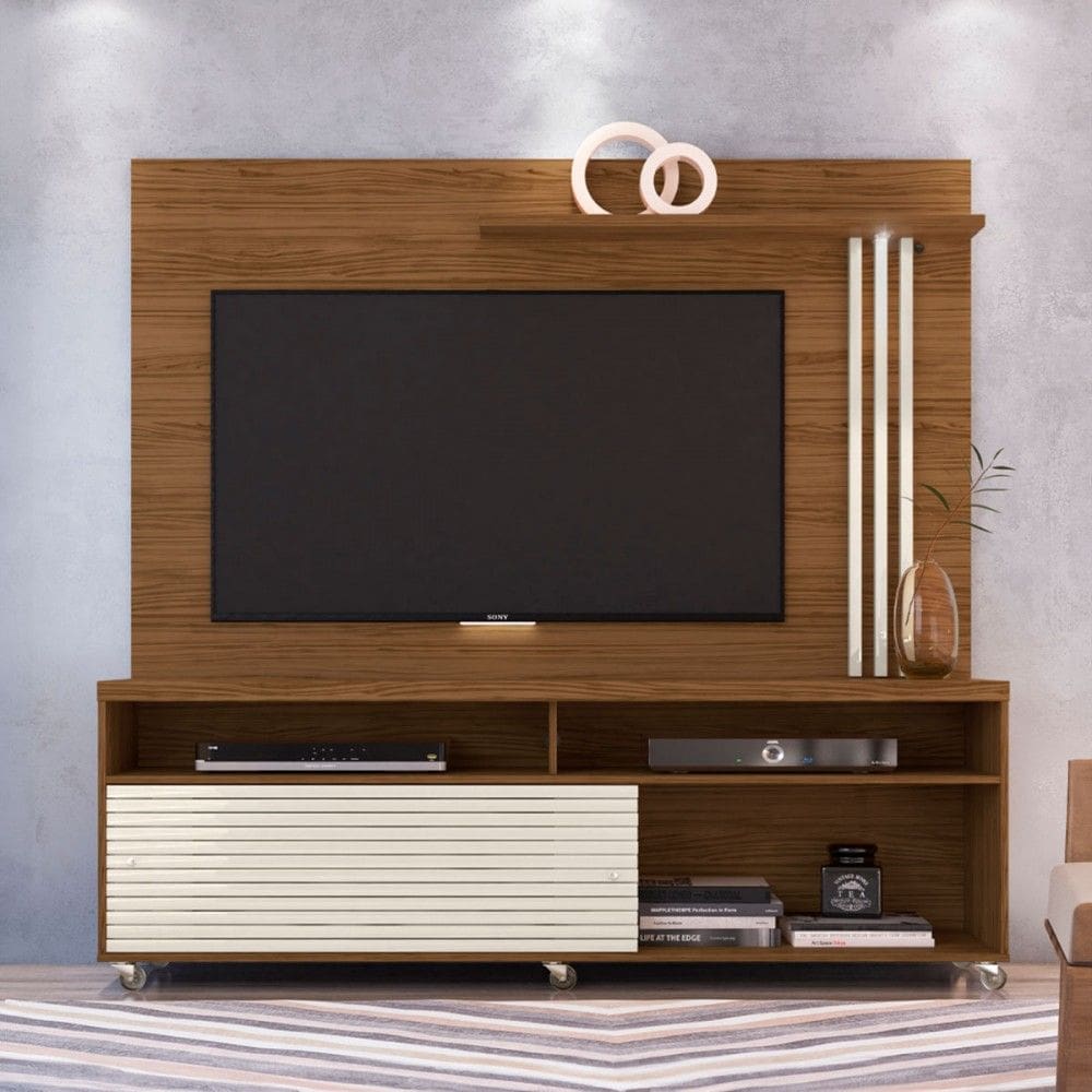Estante para TV Até 65 Polegadas Stock 2 Portas com Led Naturalle/Off White - Pnr Móveis